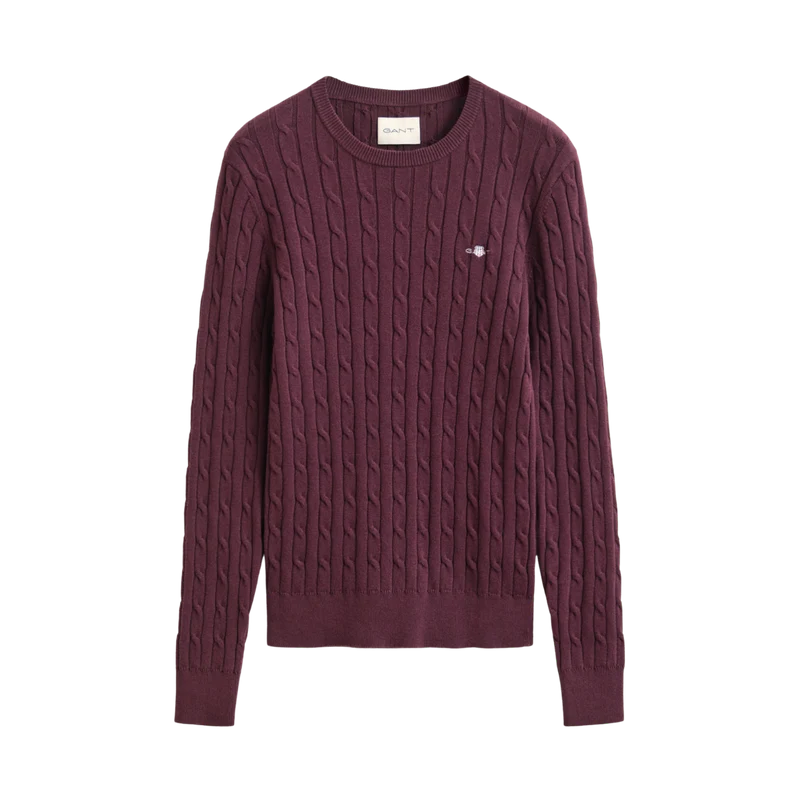 Stretch Cotton Cable C-Neck - Darkened Wine