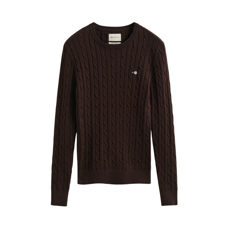 Stretch Cotton Cable C-Neck - Deep Brown