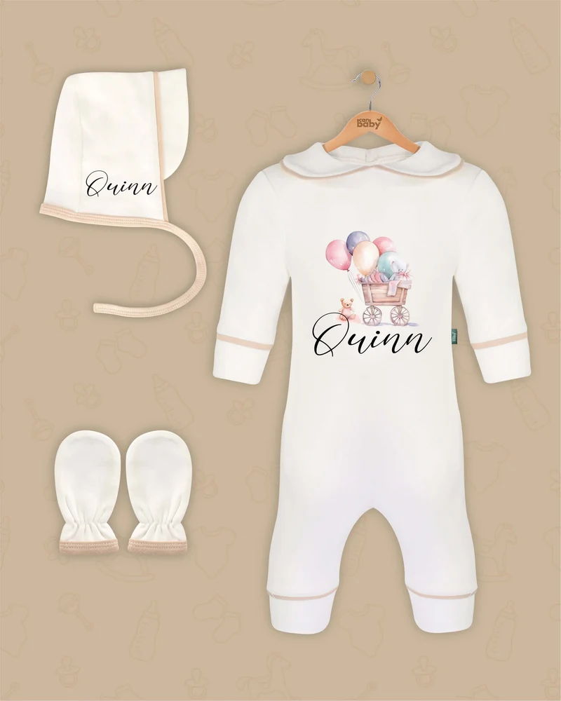 Set Decorative | Boxpakje met Muts en Anti-krabwantjes | Beige en Marineblauw | Luxe Baby Cadeau