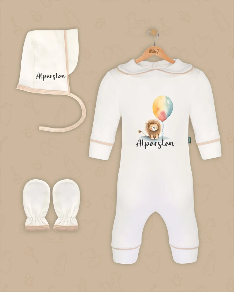 Leeuw | Boxpakje met Muts en Anti-krabwantjes | Beige en Marineblauw | Luxe Baby Cadeau