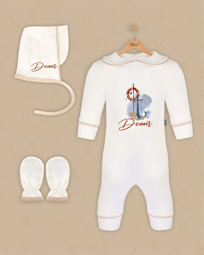 Kleine Zeeman Aquarel | Boxpakje met Muts en Anti-krabwantjes | Beige en Marineblauw | Luxe Baby Cadeau
