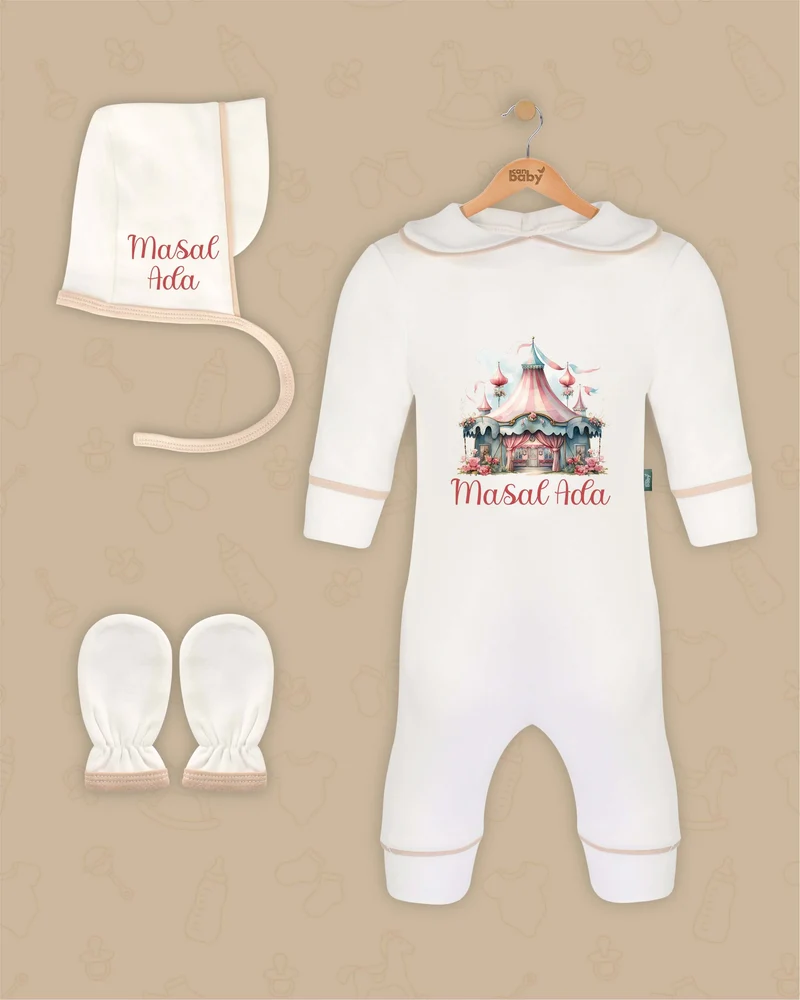 Sprookjeseiland | Boxpakje met Muts en Anti-krabwantjes | Beige en Marineblauw | Luxe Baby Cadeau