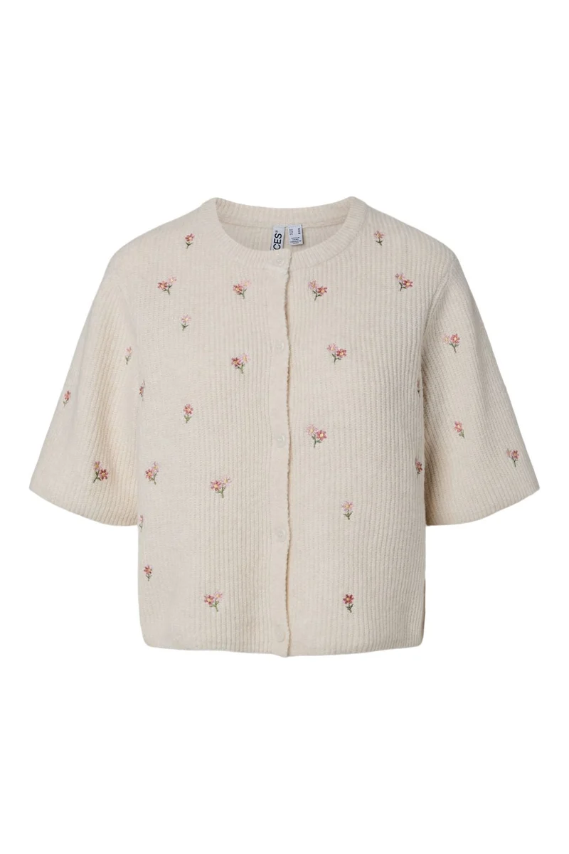 Pieces - Pcsilly Ss O-Neck Emb Knit Cardigan - 5134688 Birch Pink Flower