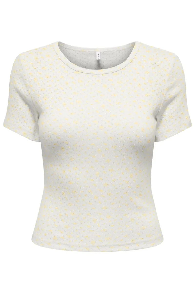 Only - Onlmadison S/S O-Neck Baby Tee - 5011786 Cloud Dancer Vivi Sunlight