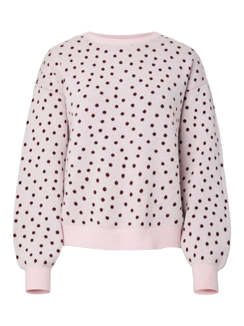 Pieces - Pcnancy Ls O-Neck Dot Knit - 5098308 Roseate Spoonbill Winetasting Dots
