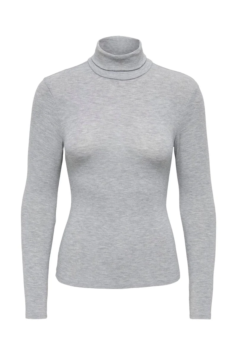 Only - Onlglamour L/S Roll-Neck Top - 5090760 Light Grey Melange
