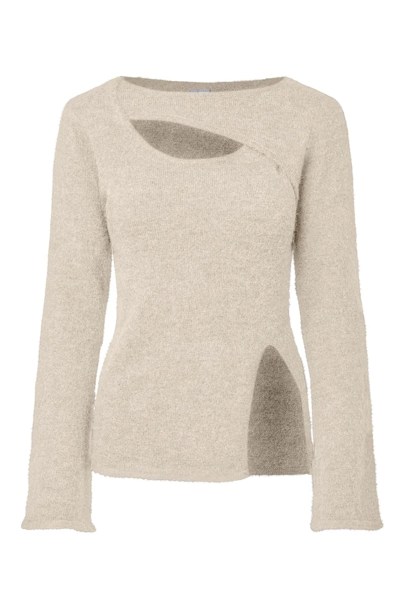 Pieces - Pcvallie Ls Slit Knit - 5191854 Whitecap Gray