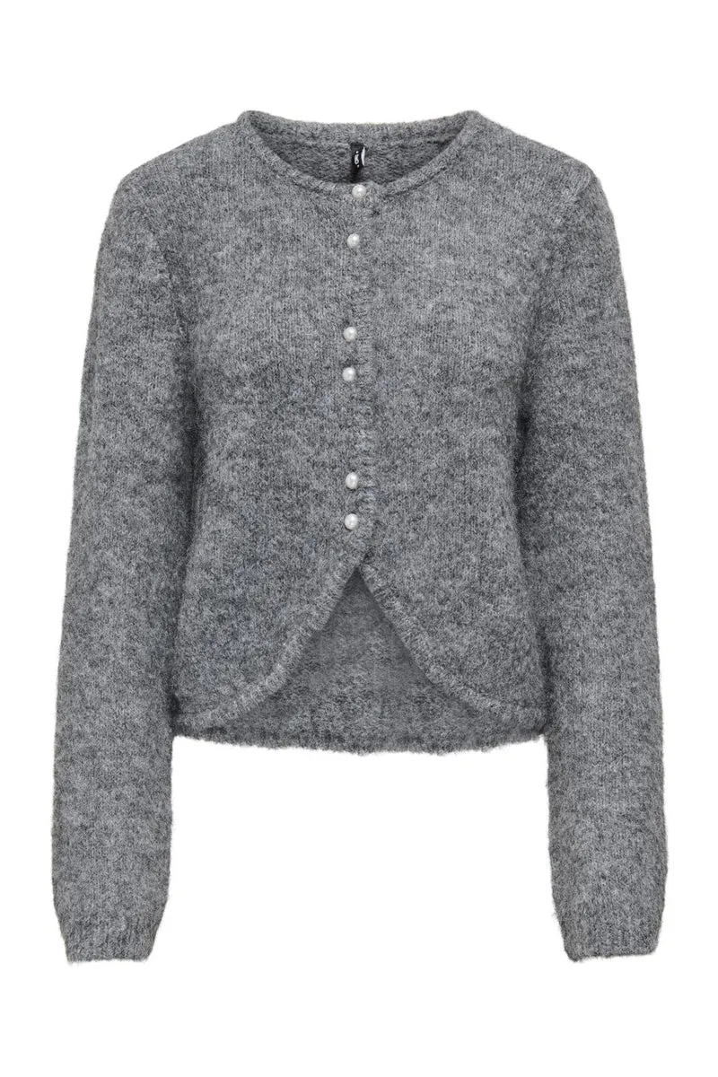 Only - Onlzaggie Ls Button Cardi Cc Knt - 5027936 Dark Grey Melange Pearl Button