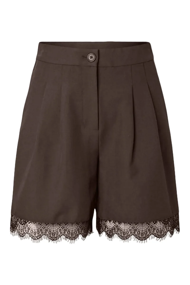 Pieces - Pcmaise Bosella Lace Detail Shorts Dm - 5161689 Hot Fudge