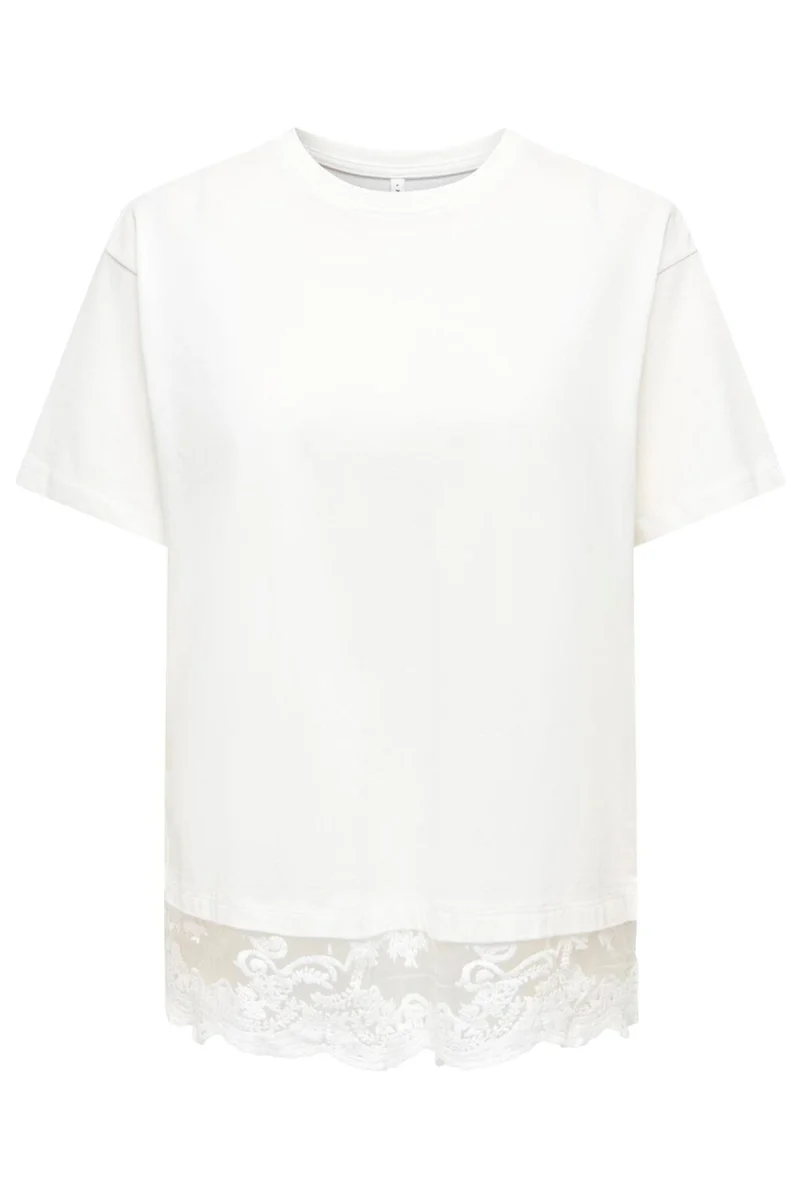 Only - Onlvivvi S/S Lace Bottom Top - 5130044 Cloud Dancer Cloud Dancer Lace