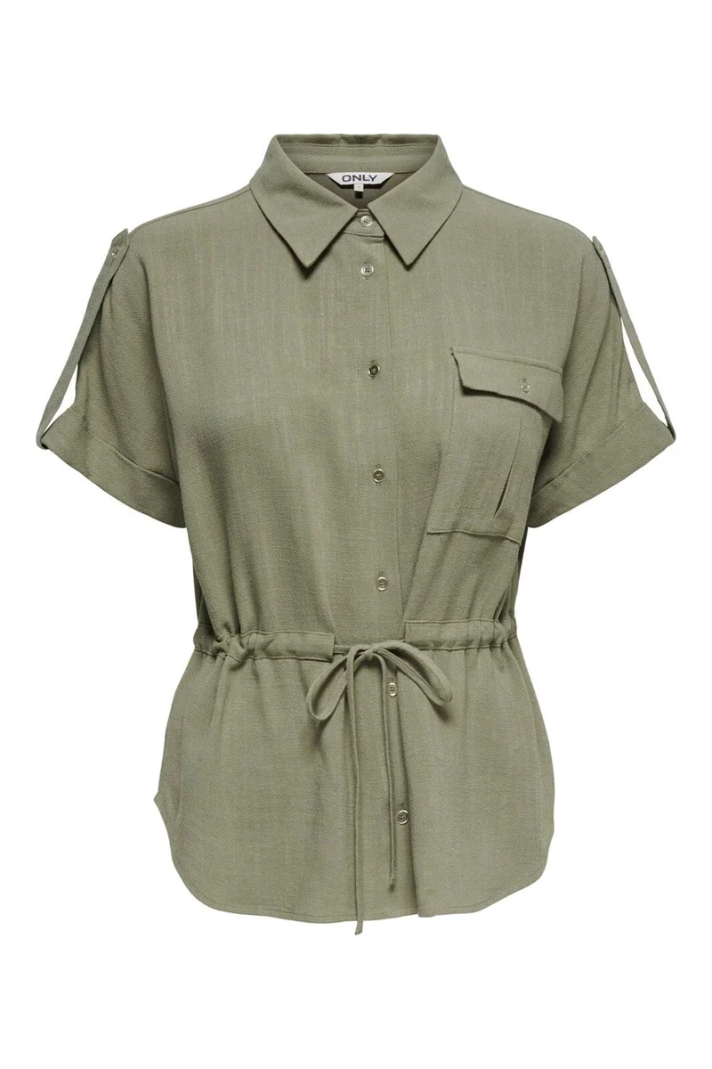Only - Onlsiesta S/S Linen Bl Utility Shirt - 4977152 Mermaid