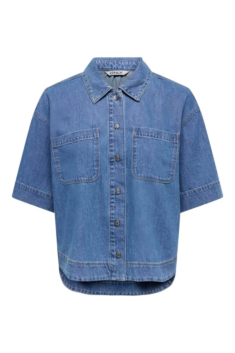 Only - Onlcleo Life Ss Shirt Pim - 5045119 Medium Blue Denim