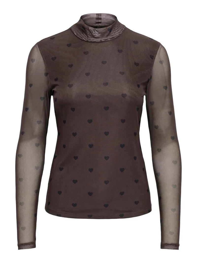 Only - Onlerica Mesh L/S Top - 5099597 Coffee Bean Black Heart