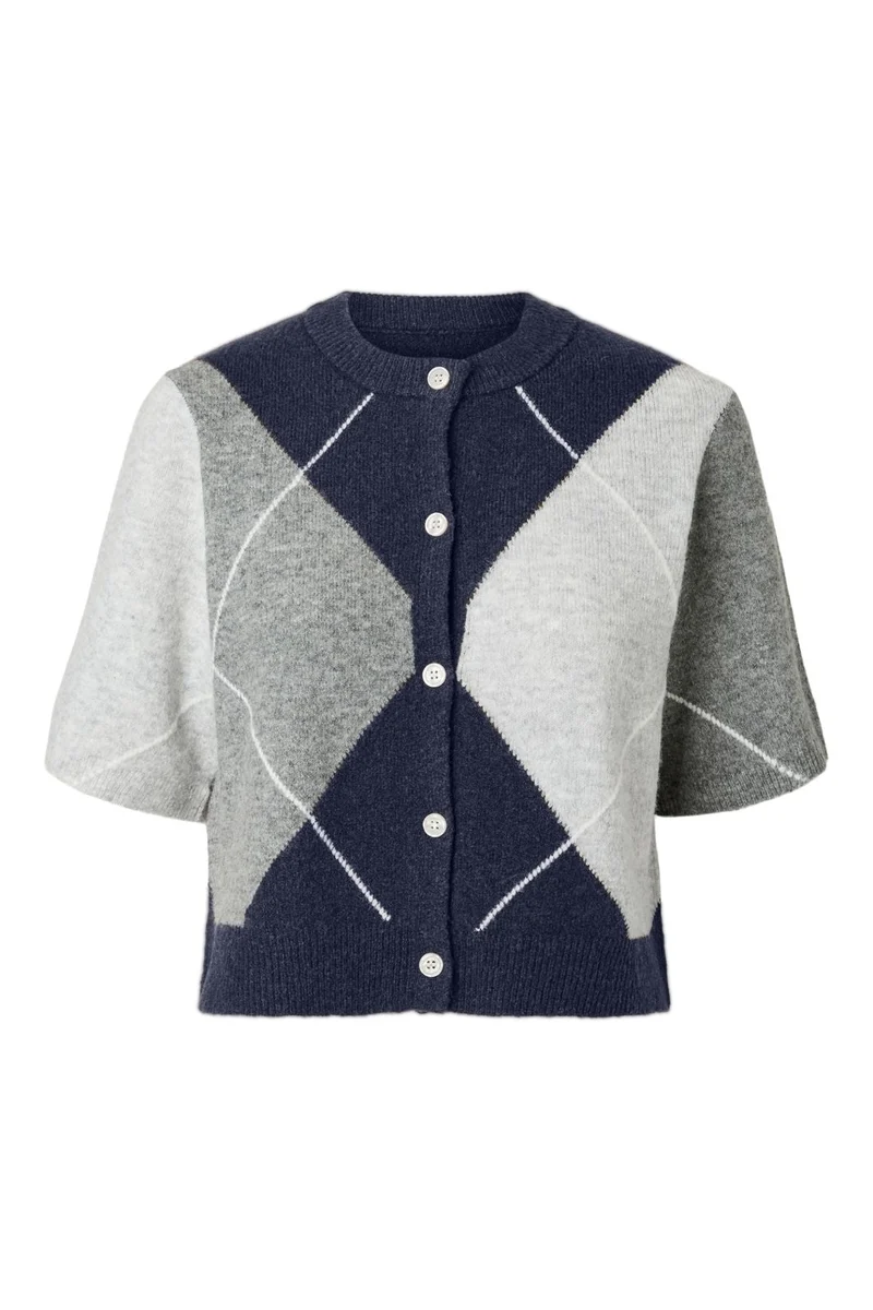 Pieces - Pcsally Ss Knit Check Cardigan - 5133919 Maritime Blue Birch/Cashmere Blue