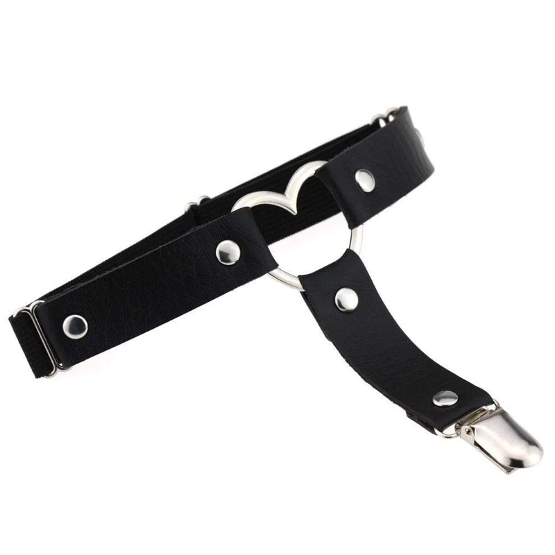 Punk, konstläder, hjärta, strumpeband för kvinnor