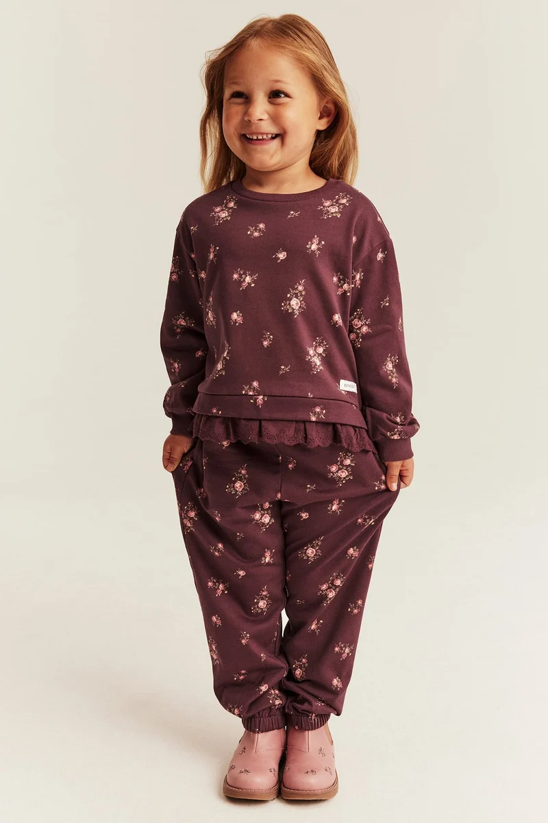 Kids burgundy floral joggers