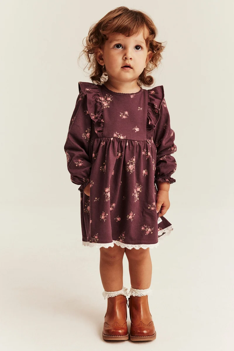 Baby burgundy floral frilled dress