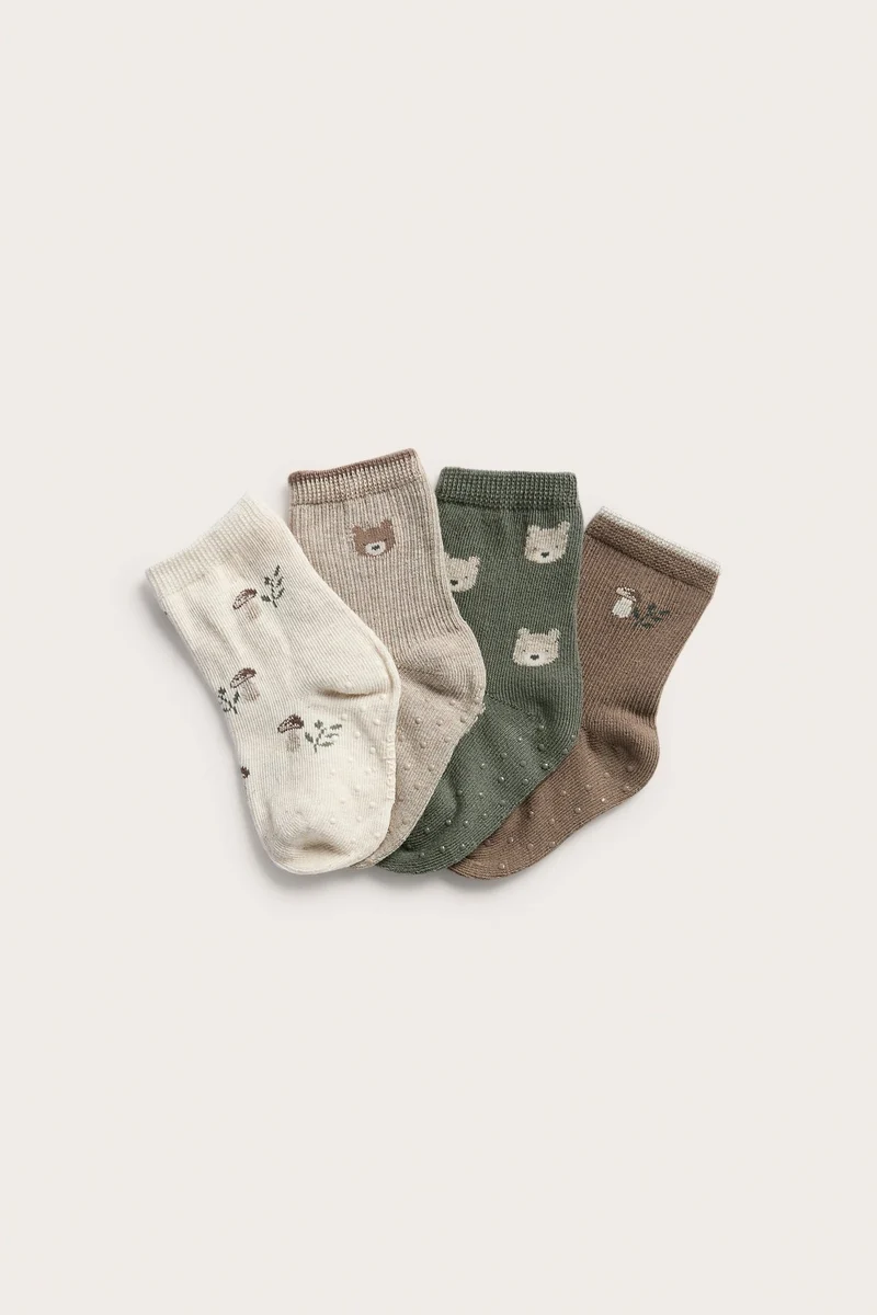Baby 4-pack teddy bear print socks