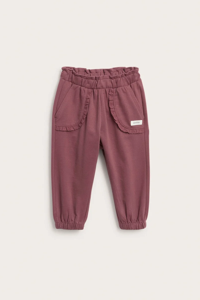 Baby dark pink joggers with lace
