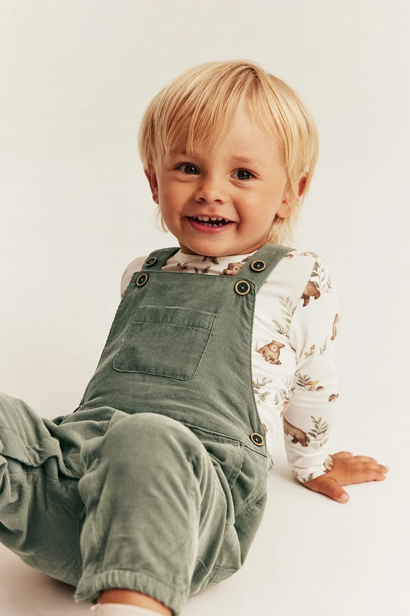 Baby green corduroy dungarees
