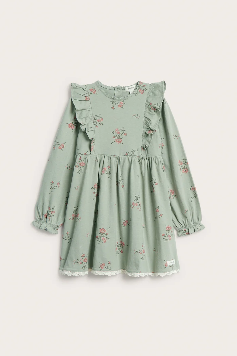 Kids green floral jersey dress