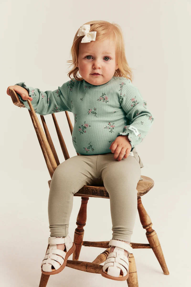 Baby green floral ribbed bodysuit