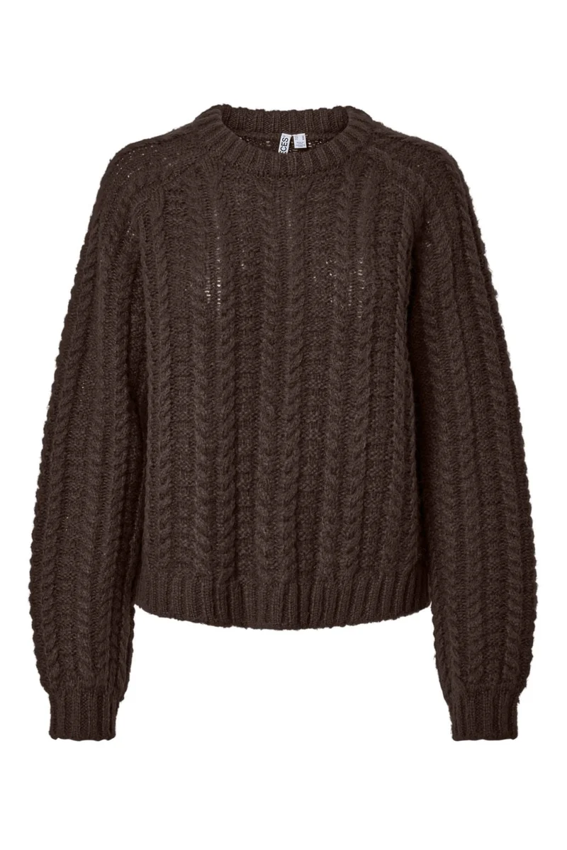 Pieces - Pcairy Ls O-Neck Knit - 5130574 Hot Fudge Cabel Structure