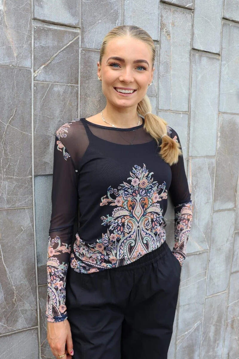 Liberte - Mesh Ls Tshirt 22065 - Black Paisley
