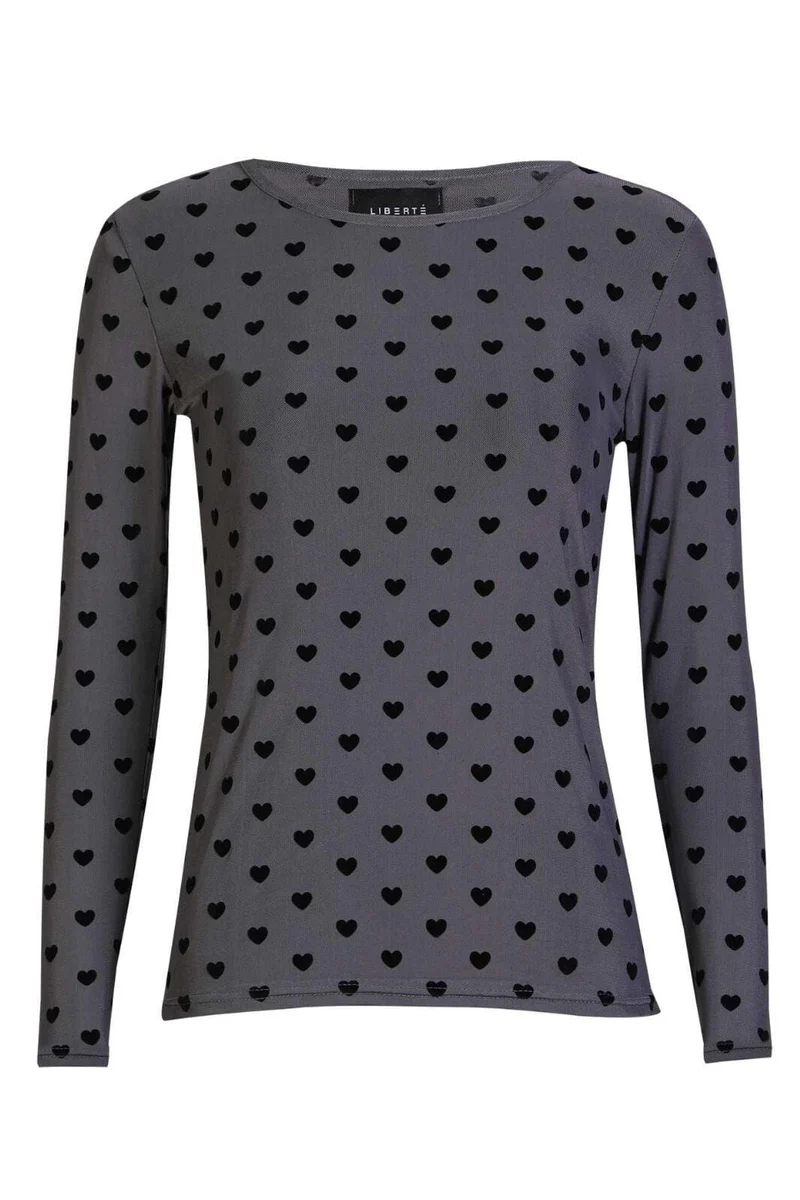 Liberte - Mesh Ls Tshirt 22065 - Grey Black Flock Heart