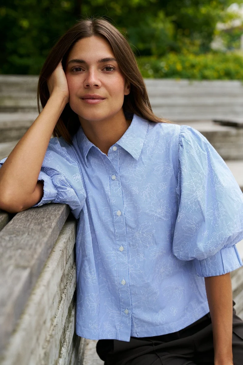 Neo Noir - Etta Flower Stripe Shirt 169706 - 145 - Light Blue