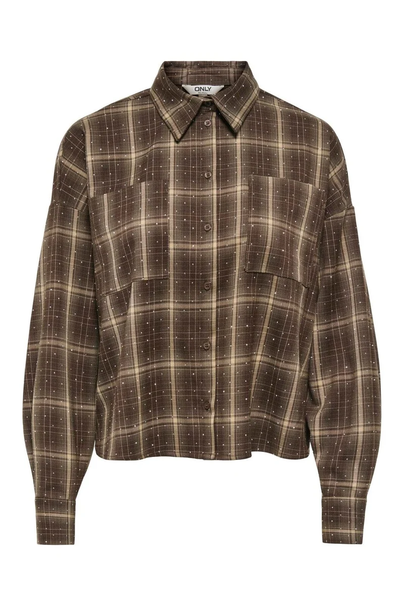 Only - Onlilston Ls Glitter Detail Shirt - 5116395 Black Coffee W. Embellishment