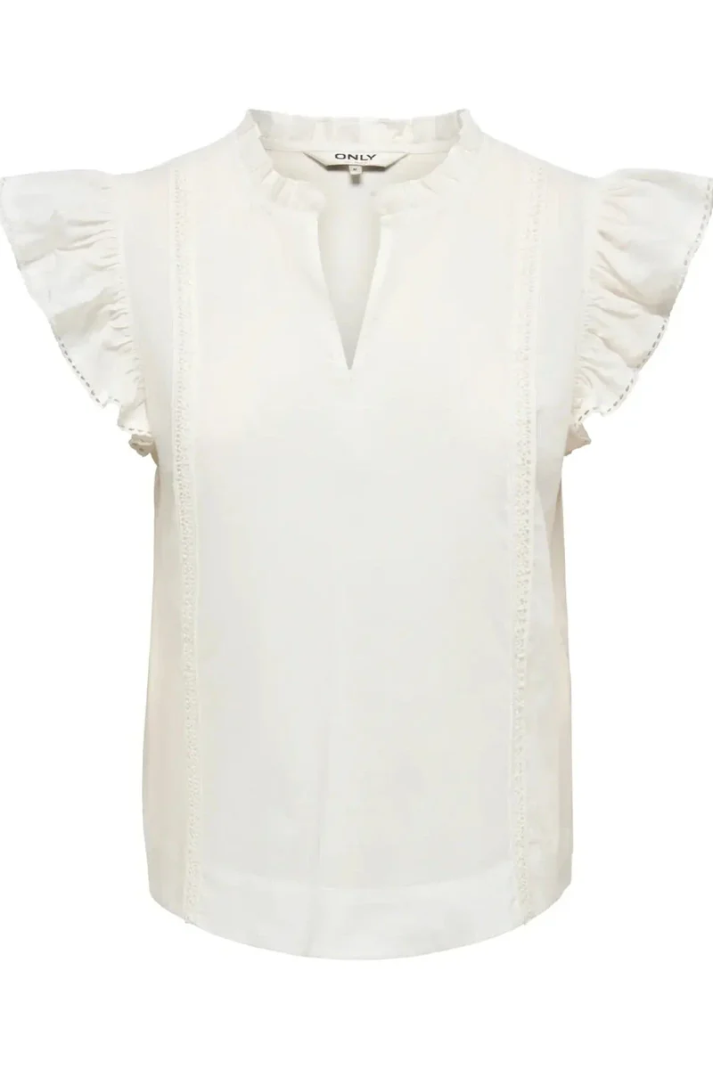 Only - Onltea-Idris S/L Frill Tape Top - 5014291 Cloud Dancer
