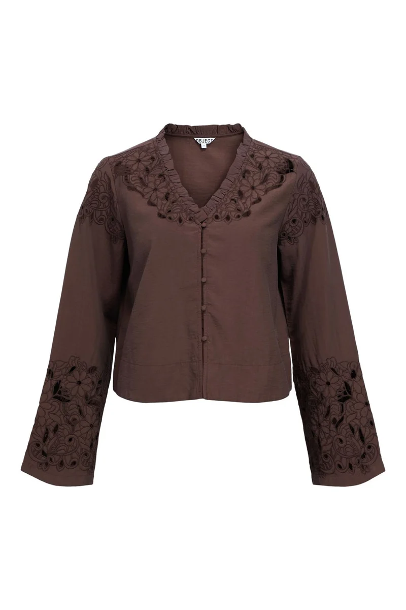 Object - Objisla Yui L/S Re V-Neck Top 143 - 4957193 Seal Brown