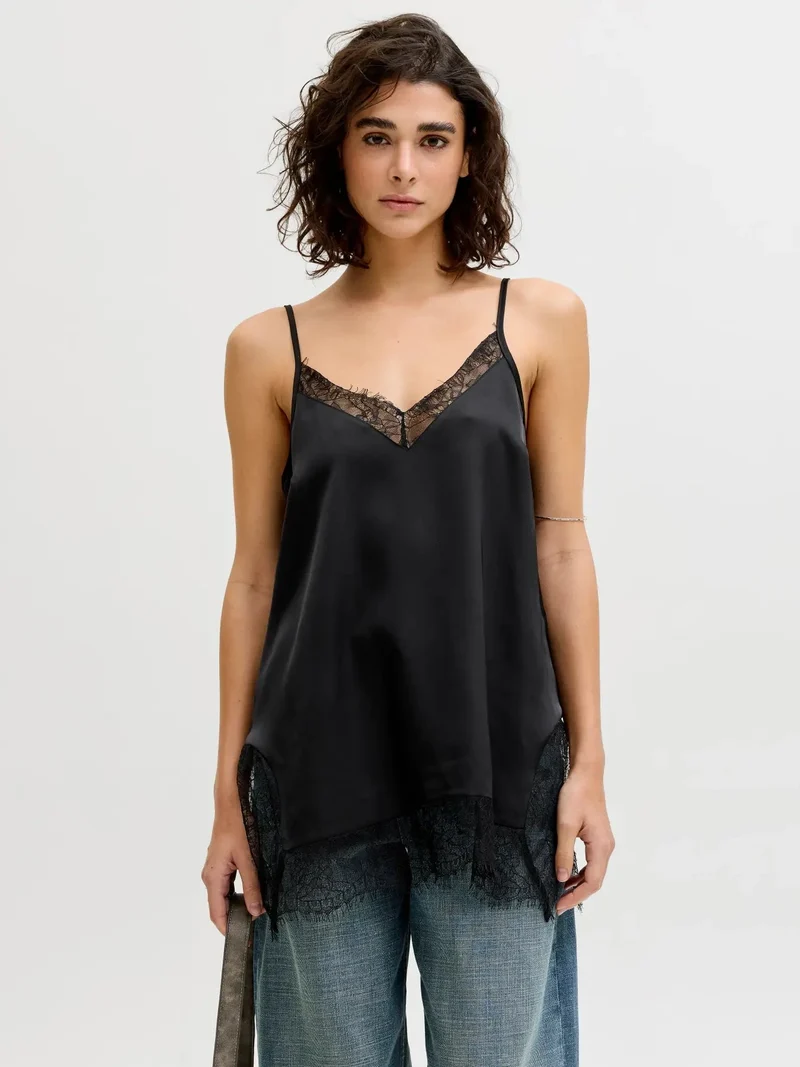 Jjxx - Jxvima Singlet Satin Lace Long Top - 5076719 Black