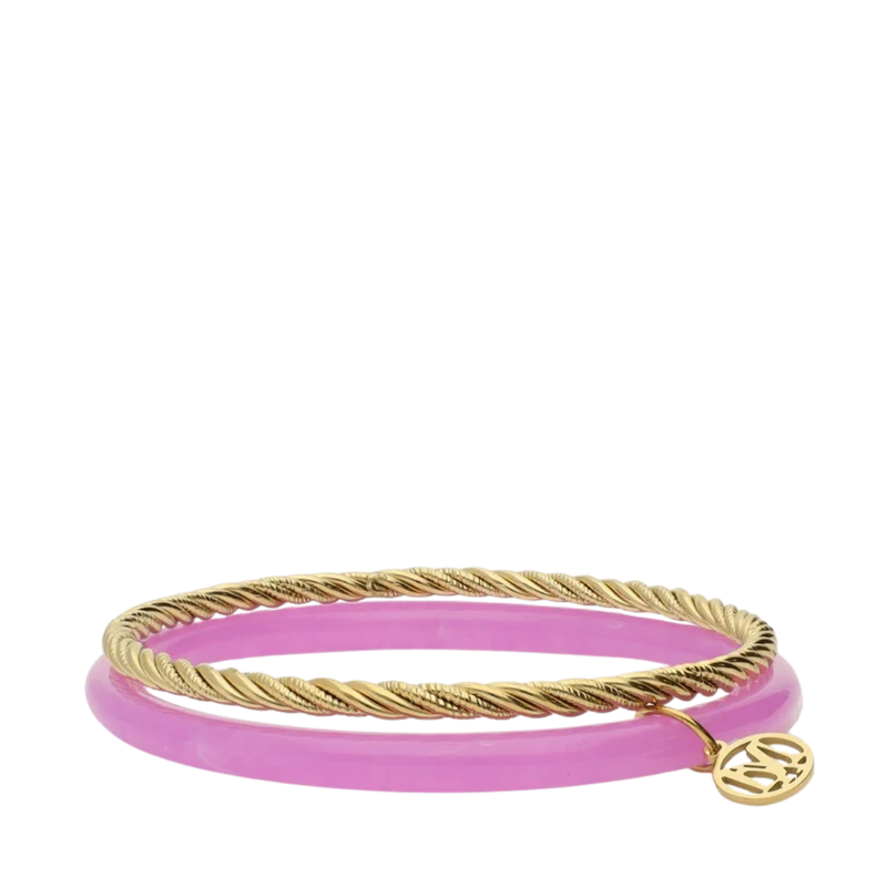Bangle Set Thin Fuchsia - Gold