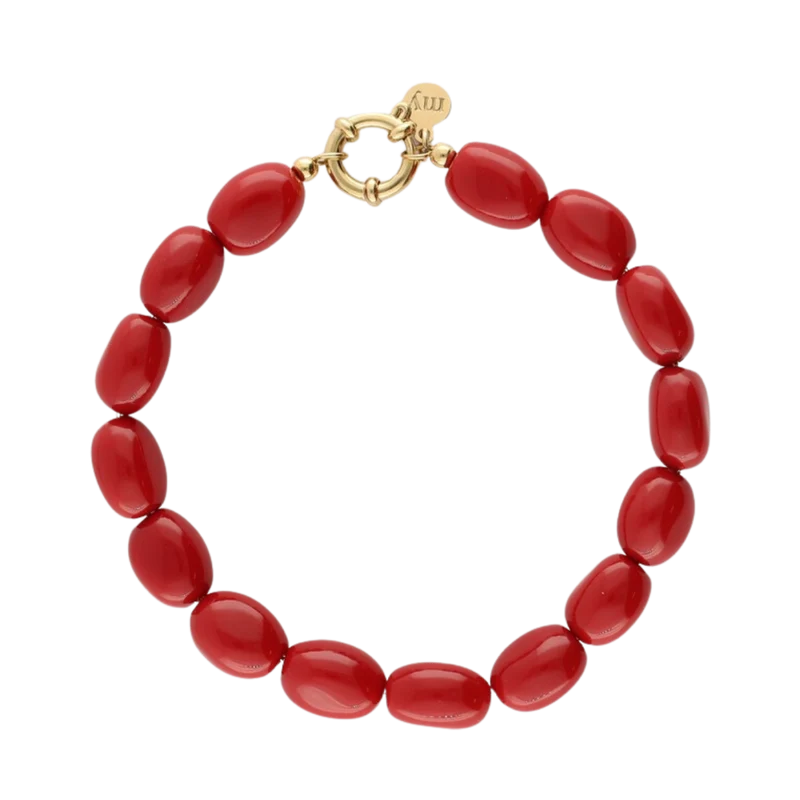 Bracelet Beads Red - Gold