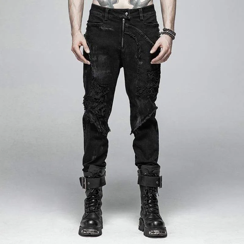 Punk Ripped Denim Pants för män