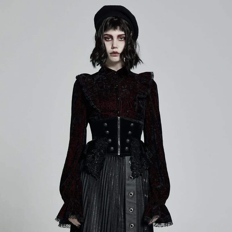 Gothic Floral Front Zip Underbust Korsetter för kvinnor