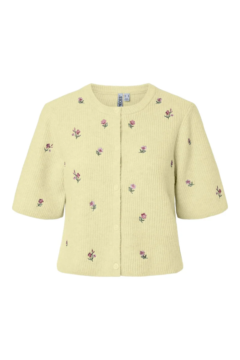 Pieces - Pcsilly Ss O-Neck Emb Knit Cardigan - 5164590 Pale Banana White Flower