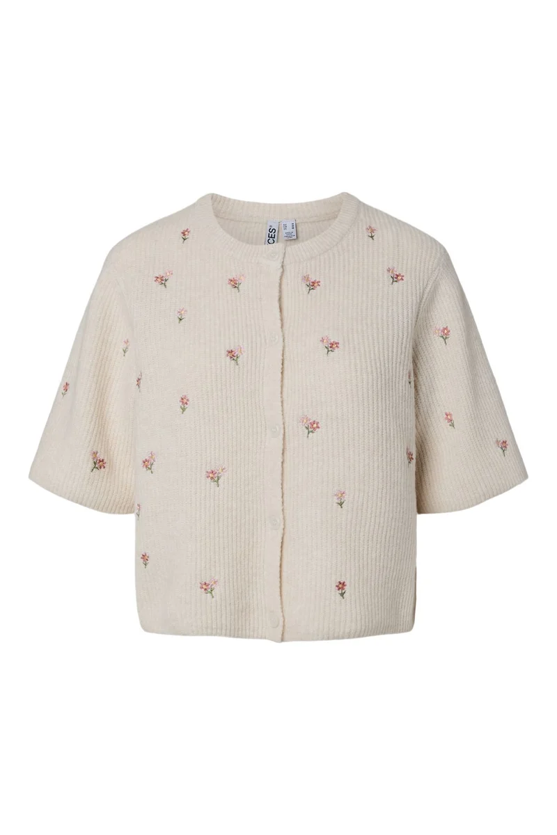 Pieces - Pcsilly Ss O-Neck Emb Knit Cardigan - 5134688 Birch Pink Flower