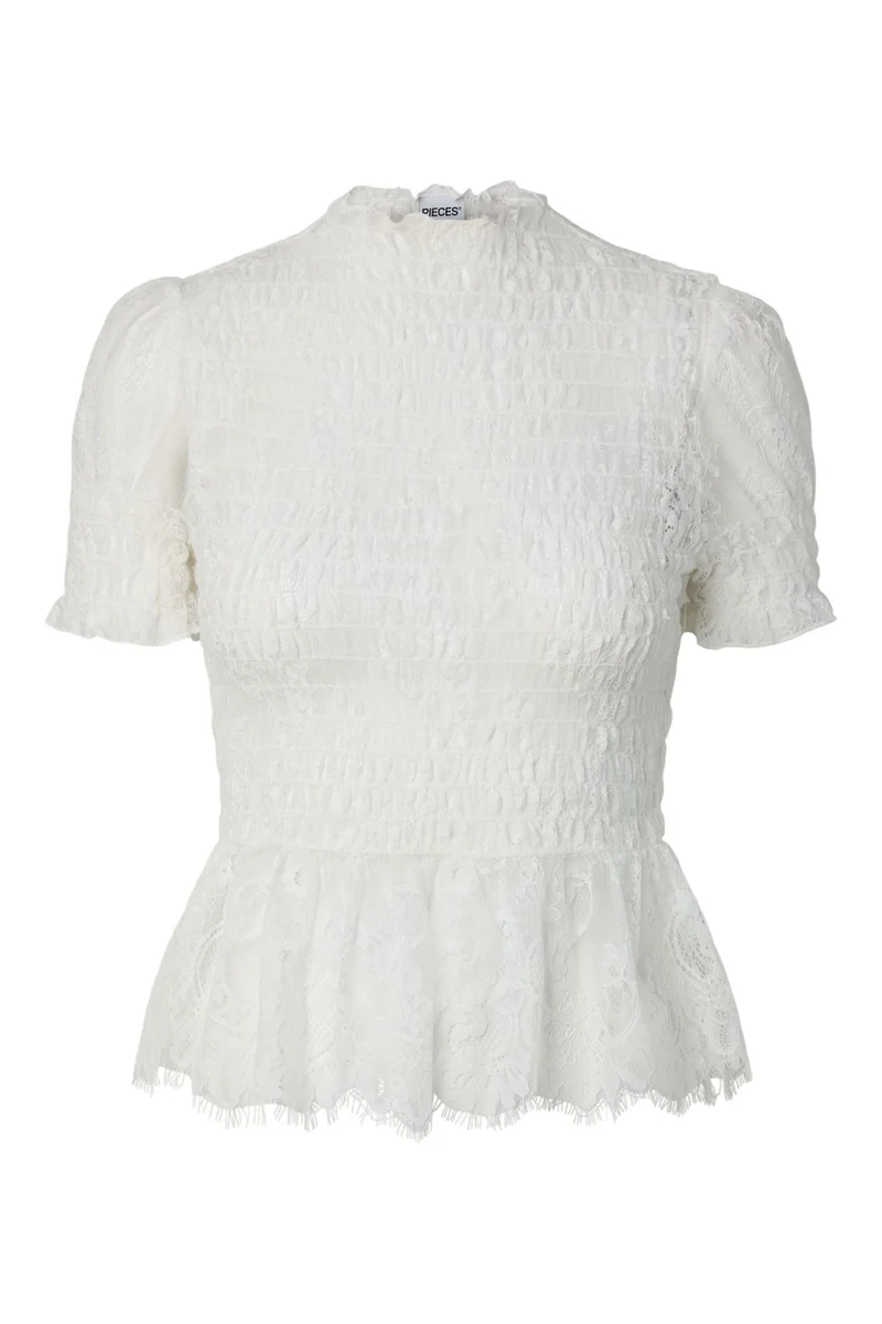 Pieces - Pcjilly Ss Lace Top - 5200991 Bright White