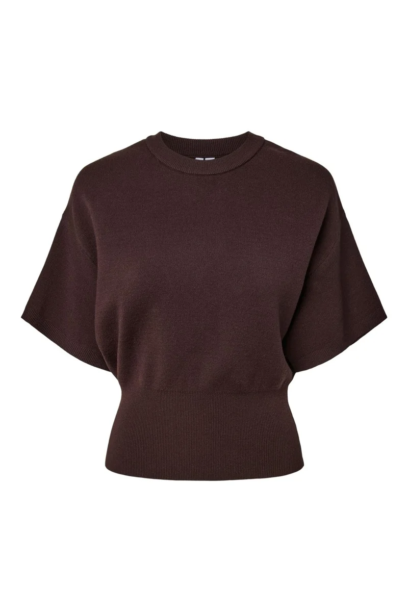 Pieces - Pcjassy Ss O-Neck Waist Knit - 5103587 Hot Fudge