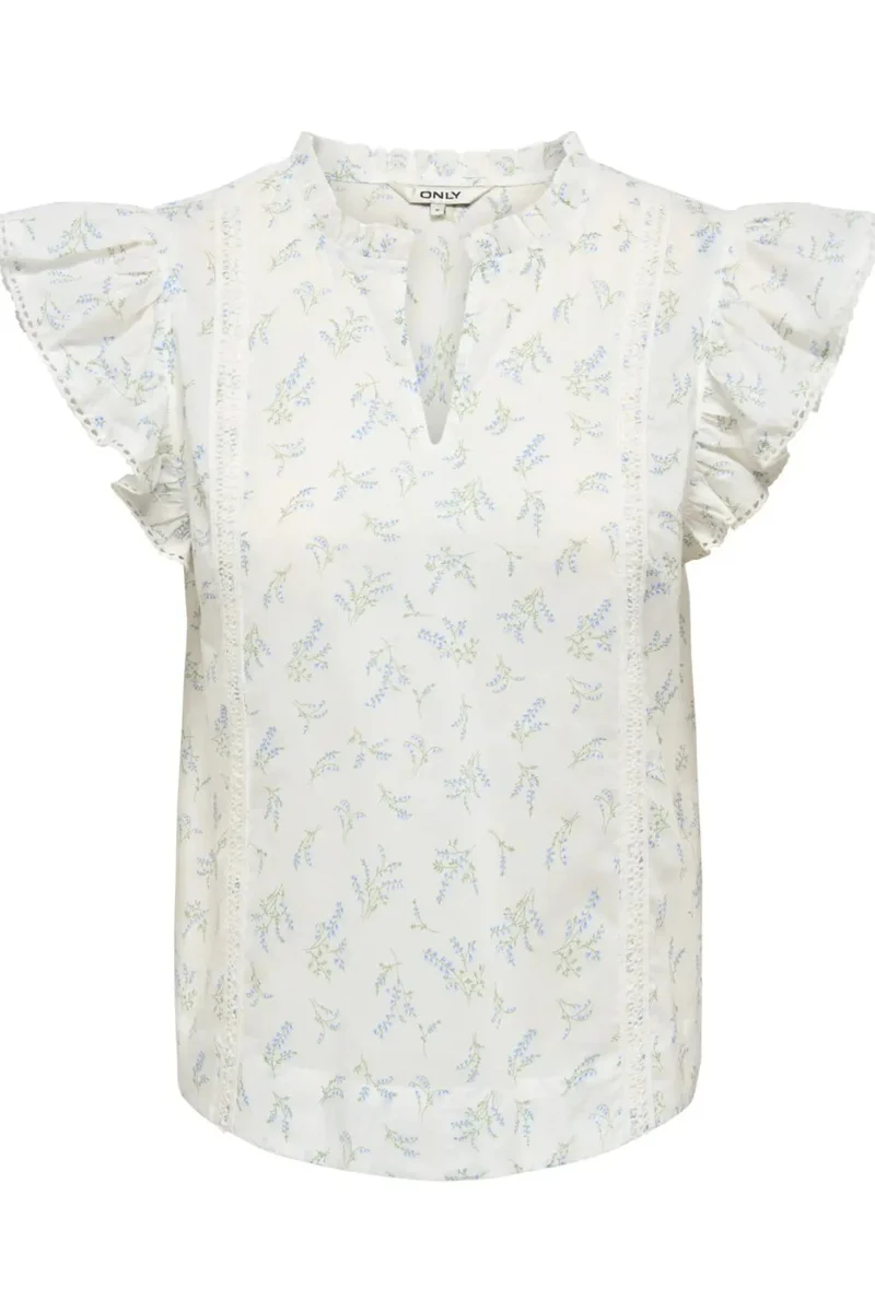 Only - Onltea-Idris S/L Frill Tape Top - 5014292 Cloud Dancer Wild Bundels