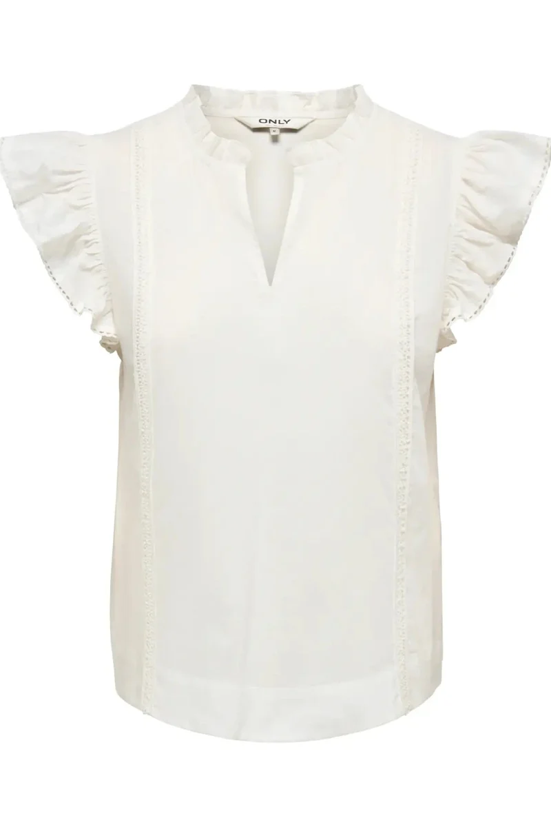 Only - Onltea-Idris S/L Frill Tape Top - 5014291 Cloud Dancer