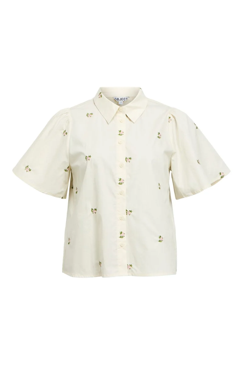 Object - Objmolia S/S Re Shirt 143 - 4995821 Cloud Dancer Emb Flower