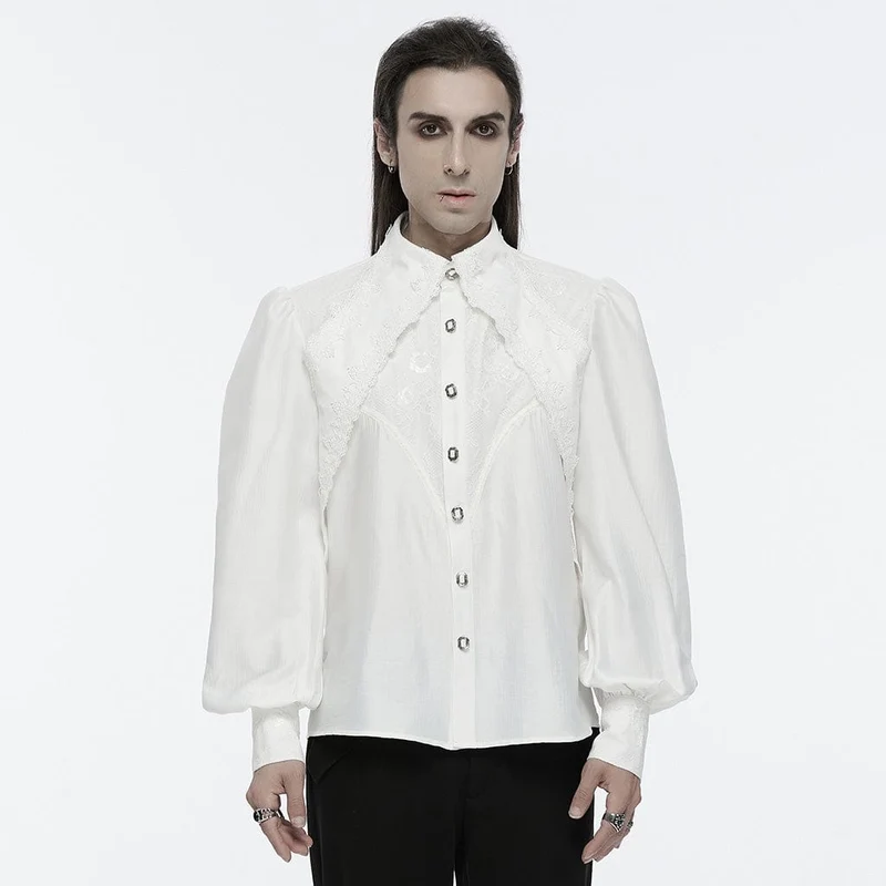Gothic Spets Bubble Sleeved Skjorta för män Vit