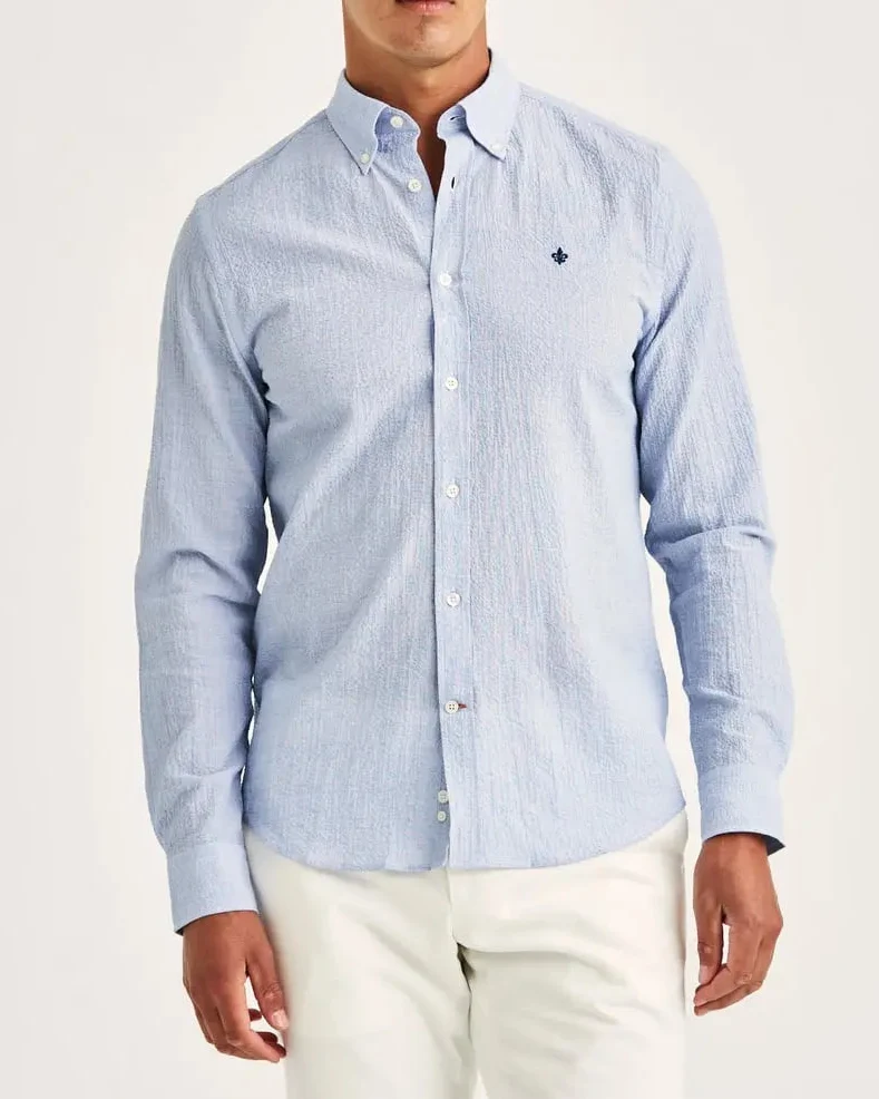 MORRIS Seersucker Shirt Slim - Blue