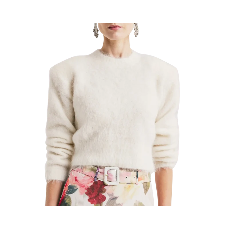 Hairy Knit Fitted Sweater - 001 Off White