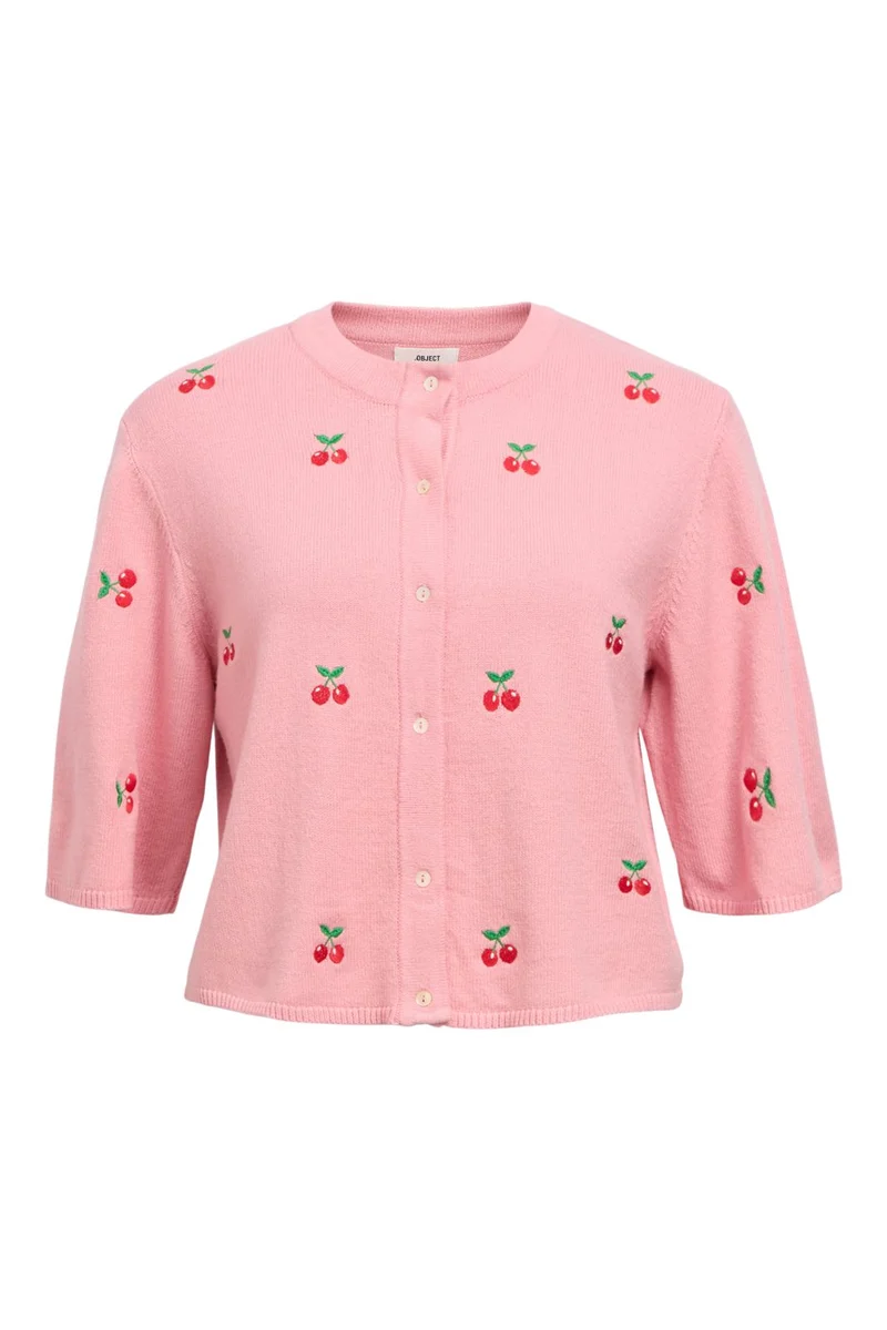Object - Objthess 3/4 Sleeve Cardigan - 4782513 Rose Elegance Cherry Embroidery
