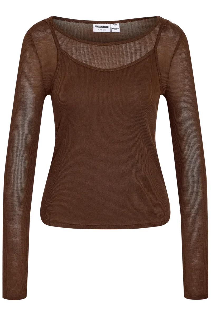 Noisy May - Nmnusa L/S Doublelayer Top - 5144780 Chocolate Brown